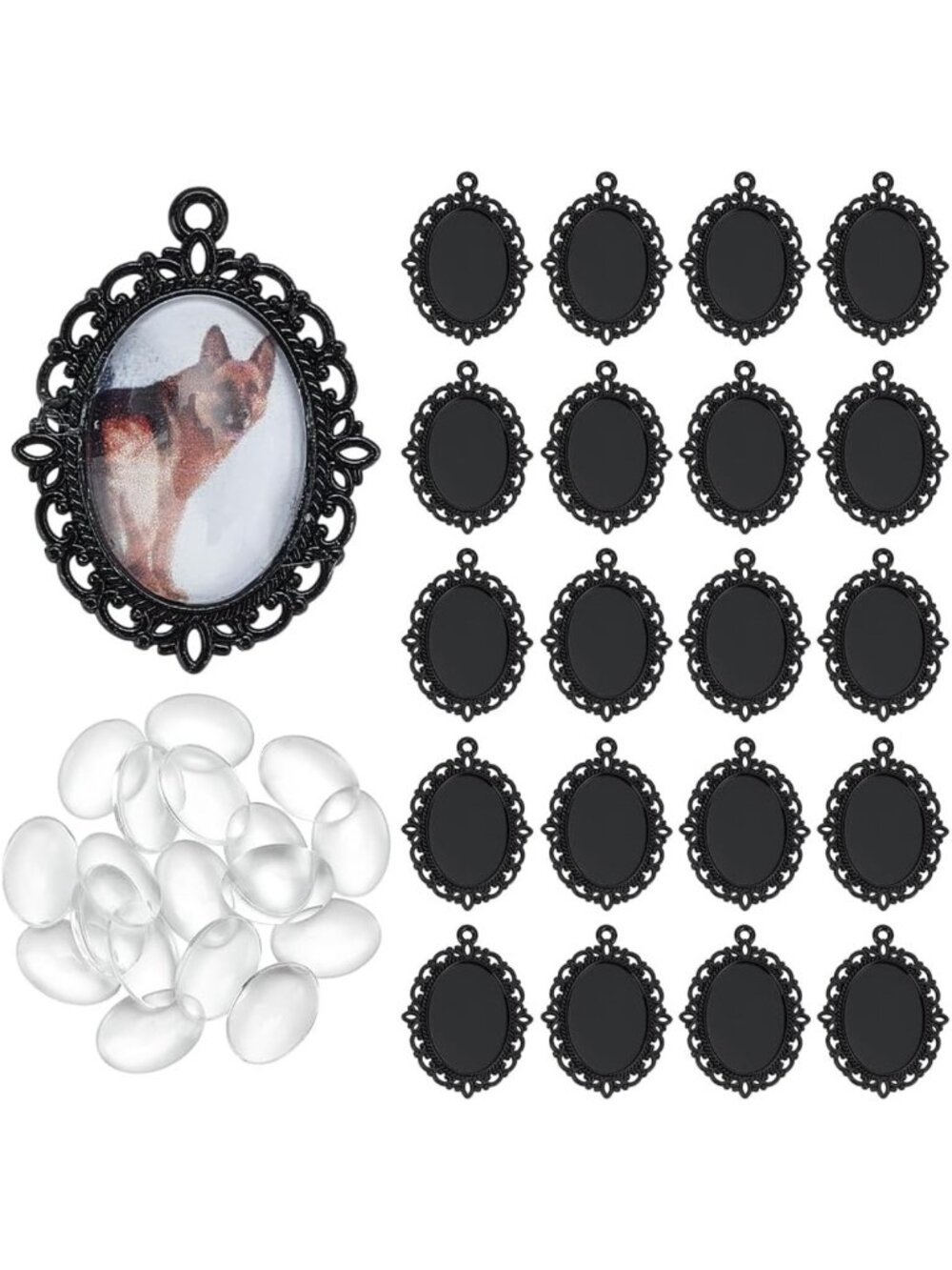 Oval Pendant Tray Kit with Clear Cabochon Dome for DIY Necklaces & Charms